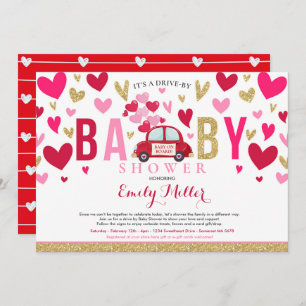 Invitation Route De Valentine Baby shower Chéri Red Pink