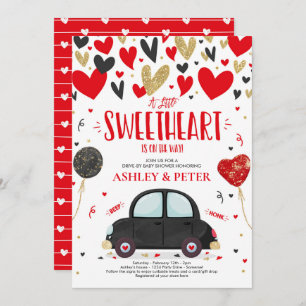 Invitation Route De Valentine Baby shower Sweetheart Red Gold