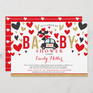 Invitation Route De Valentine Baby shower Sweetheart Red Gold