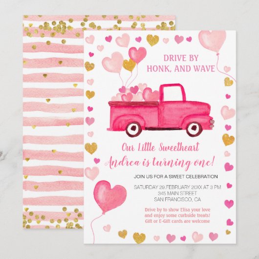 Invitation Route du Baby shower Valentine (Devant / Derrière)