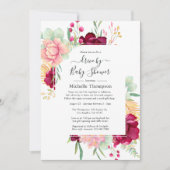 Invitation Route florale bordeaux et rose par douche (Devant)