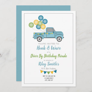 Invitation Route Par Anniversaire Social Distance Blue Truck