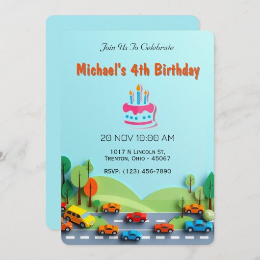 Invitation Route vers l'aventure fête d'anniversaire (Devant / Derrière)