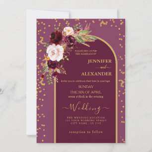 Invitation roux bordeaux   Mariage moderne Gold frame 