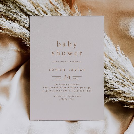 Invitation ROWAN Boho Rose Gold Girl Baby shower simple