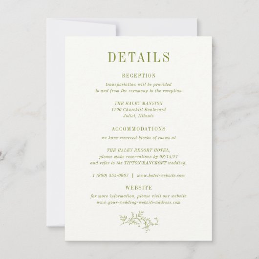 Invitation ROWAN Botanical Wedding Details Card (Devant)