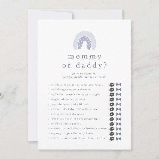 Invitation ROWAN Boy Devine Qui Maman Papa Baby shower Jeu (Devant)