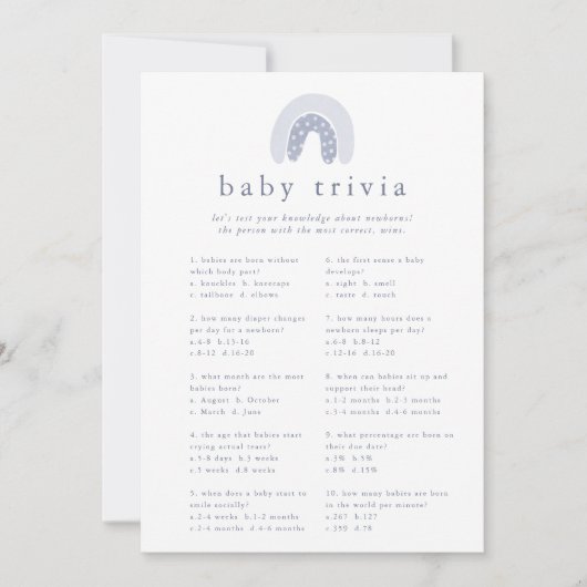 Invitation ROWAN Boy Rainbow Baby shower Trivia Game Card (Devant)