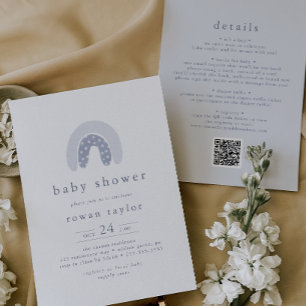 Invitation ROWAN Cute Spring Boy QR Boho Rainbow Baby shower