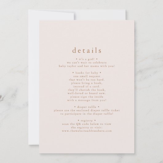 Invitation ROWAN Neutral Rose or Boho Simple Bébé Sprinking (Dos)