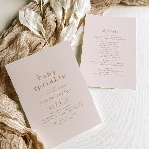 Invitation ROWAN Neutral Rose or Boho Simple Bébé Sprinking