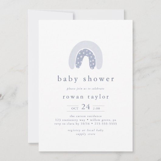 Invitation ROWAN Summer Boho Blue Boho Rainbow Baby shower (Devant)