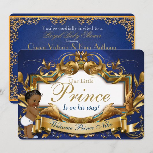 Invitation Royal African Prince Fancy Royal Blue et Gold (Devant / Derrière)