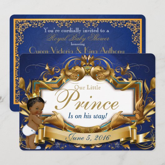 Invitation Royal African Prince Fancy Royal Blue et Gold (Devant / Derrière)