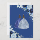 Invitation Royal Baby Blue Floral Twins Argent Quinceañera (Dos)