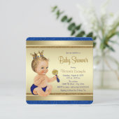 Invitation Royal Baby Boy Blue Gold Prince Baby shower (Debout devant)