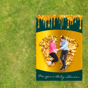 Invitation Royal Baby shower Pieds Girl Garçon Gold Green