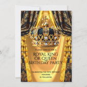 Invitation Royal Black Gold King Queen Crown Birthday Party (Devant)