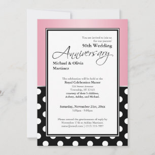 Invitation Royal Black pois noir rose 50e Anniversaire