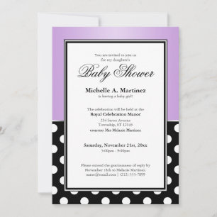 Invitation Royal Black Polka Dot Purple Baby shower