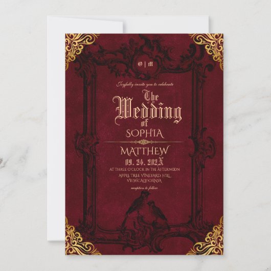 Invitation Royal Black Red Fantasy Medieval Wedding  (Devant)