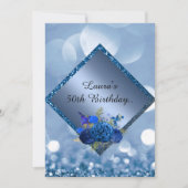 Invitation Royal bleu anniversaire en ligne fleur personnalis (Devant)