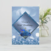 Invitation Royal bleu anniversaire en ligne fleur personnalis (Debout devant)