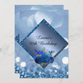 Invitation Royal bleu anniversaire en ligne fleur personnalis (Devant / Derrière)