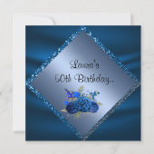 Invitation Royal bleu anniversaire en ligne fleur personnalis (Devant)
