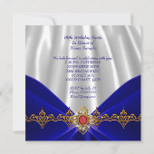 Invitation Royal Bleu Anniversaire Or Joyau Rouge Blanc Soie (Dos)