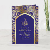 Invitation Royal Bleu Arc Perse QR Code Musulman Mariage (Devant)