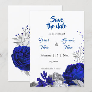 Invitation royal bleu argent fleurs botanique enregistrer la 