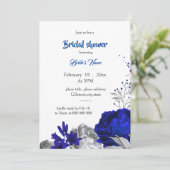 Invitation royal bleu argent fleurs nuptiale (Debout devant)