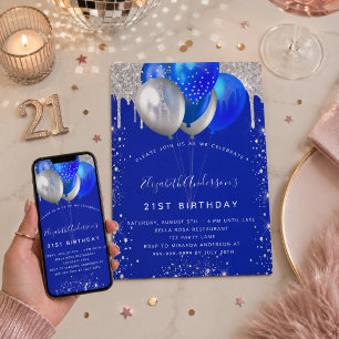 Invitation Royal bleu argent parties scintillant goutte ballo