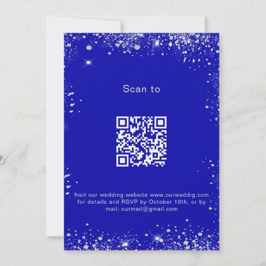 Invitation Royal bleu argent parties scintillant QR RSVP mari (Dos)