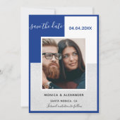 Invitation Royal bleu argent photo mariage Enregistrer la dat (Devant)
