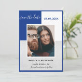 Invitation Royal bleu argent photo mariage Enregistrer la dat (Debout devant)