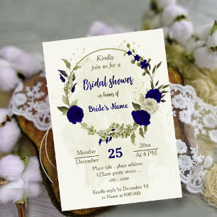 Invitation Royal bleu beige fleurs botanique nuptiale