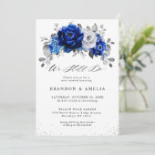 Invitation Royal Bleu Blanc Argent Métallo Nous le faisons to (Debout devant)