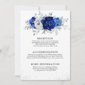 Invitation Royal Bleu Blanc Argent Tout en un Mariage Floral (Dos)