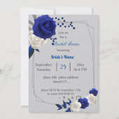 Invitation royal bleu blanc fleurs géométrique nuptiale (Devant)