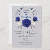 Invitation royal bleu blanc fleurs gris anniversaire (Devant)