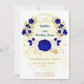 Invitation royal bleu & blanc fleurs or anniversaire (Devant)