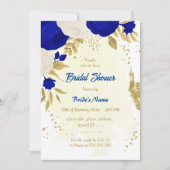 Invitation royal bleu & blanc fleurs or nuptiale douche (Devant)