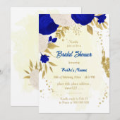 Invitation royal bleu & blanc fleurs or nuptiale douche (Devant / Derrière)