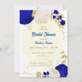 Invitation royal bleu & blanc fleurs or nuptiale douche (Devant)