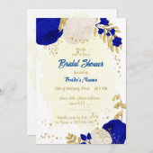 Invitation royal bleu & blanc fleurs or nuptiale douche (Devant / Derrière)