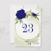 Invitation royal bleu blanc fleurs vert feuille numéro de tab (Devant)