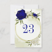 Invitation royal bleu blanc fleurs vert feuille numéro de tab (Dos)