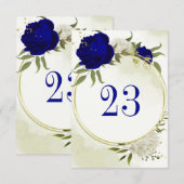 Invitation royal bleu blanc fleurs vert feuille numéro de tab (Devant / Derrière)